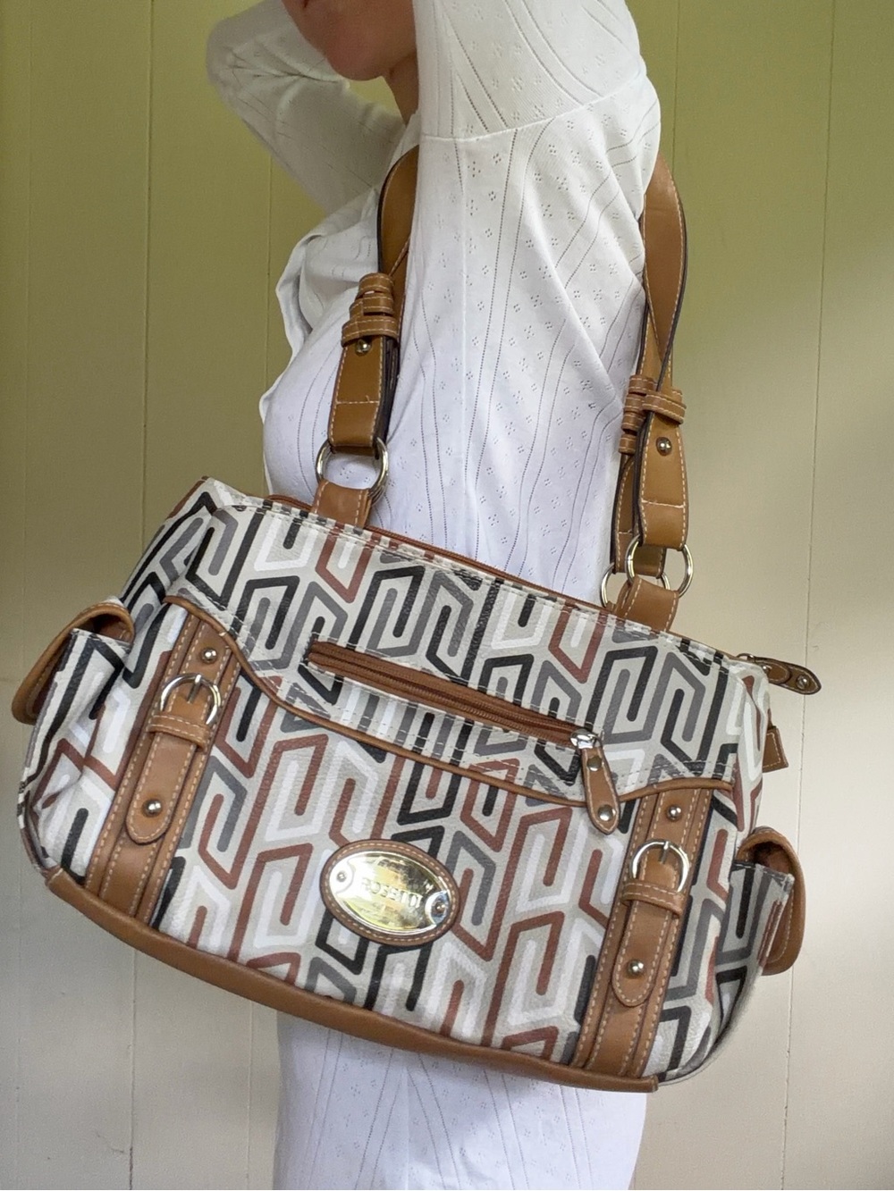 Genuine vintage Y2K Rosetti bag with tan and white pattern minimalist